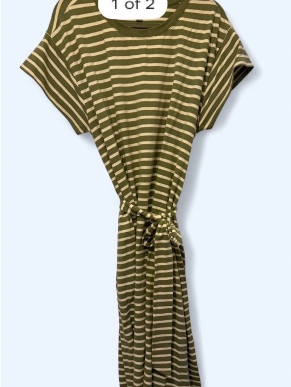 Striped Olive Green Tie-Waist Women's Dress